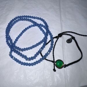 Pura Vida Bracelet Set with a Mood Charm and Three Light Blue Crystal Bead Brace